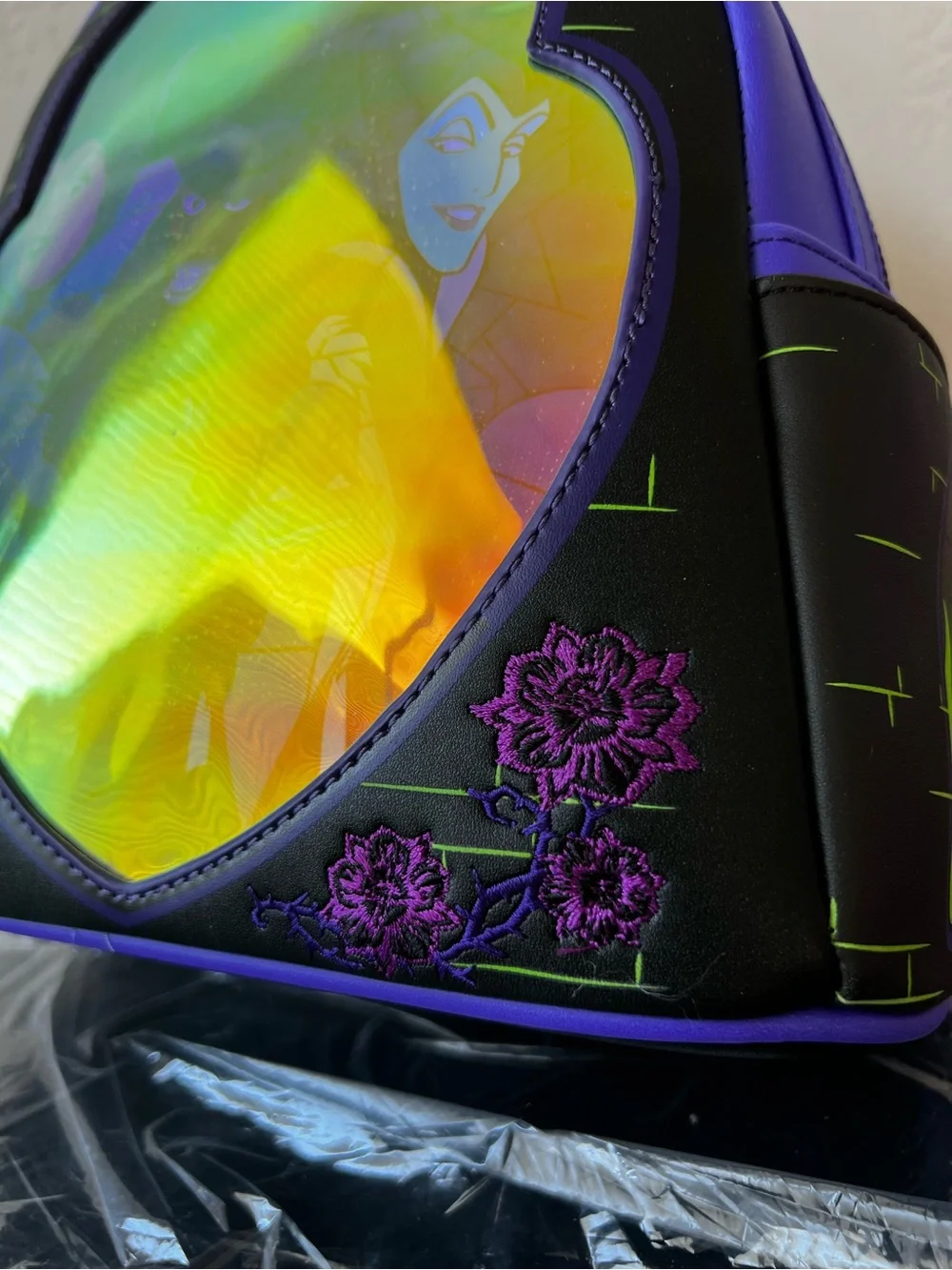Loungefly Disney Villains Stained Glass Glow Mini Backpack Maleficent Evil Queen